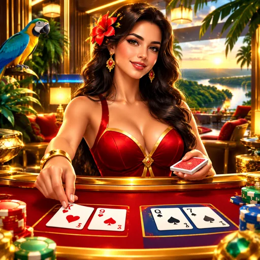 Mesa de baccarat ao vivo com cartas e marcador de resultado